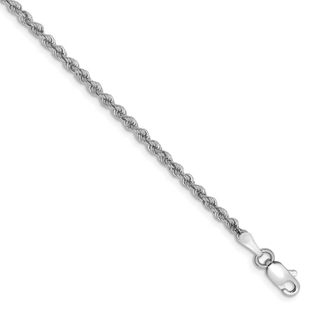 2.25mm, 14k White Gold, Handmade Solid Rope Chain Bracelet, 8 Inch